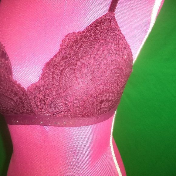 VICTORIA'S SECRET~BRA LINED NO WIRE BURGUNDY LACE PADDED-WOMENS SIZE 32C - Picture 3 of 5